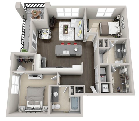 a 3d drawing of a floor plan of a house